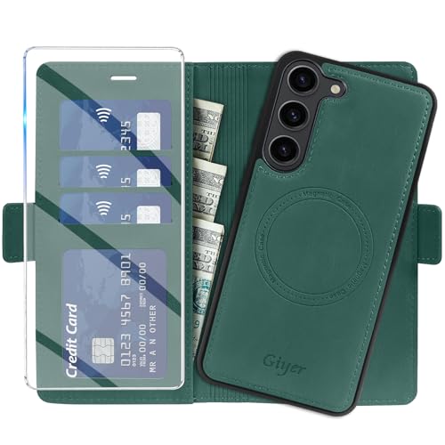 Giyer Starke Magnetisch Handyhülle für Samsung Galaxy S23 Hülle mit Schutzfolie, 2 in 1 Abnehmbare PU Leder Wallet Stand...