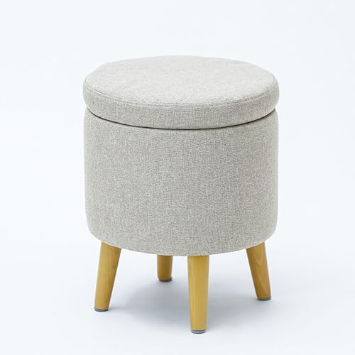 Otomana redonda con almacenamiento, moderno banco de almacenamiento tapizado de tela, taburete otomano con patas de madera para sala de estar, dormitorio, sofá,