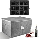 OUZHOU Wine Glass Storage Box with 12 Dividers, Stemware Protector Carrier, Wine Glass Storage Case with Label Window, Glassware Case Container for Wine Glasses, Kitchen Party Travelling Camping