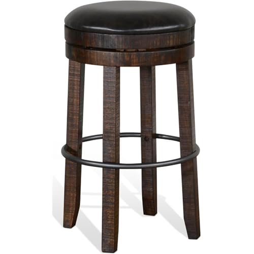 Butaco giratorio sin respaldo de madera Pemberly Row de 30", acabado hoja de tabaco, asiento acolchado, mecanismo giratorio resistente, travesaño metálico, estilo industrial, juego de 2 para cocina o bar en el hogar miniatura 4