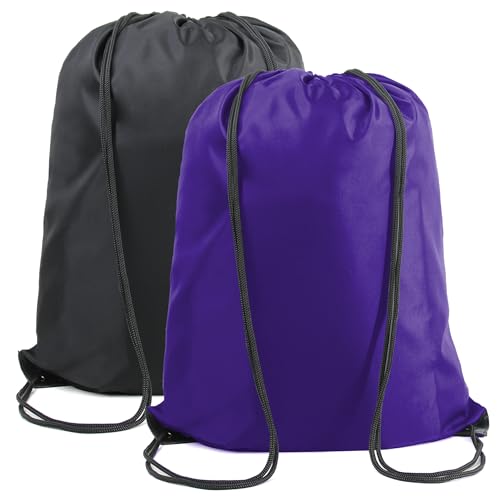 Image of BeeGreen Black Purple Drawstring Backpack Bags Bulk 2 Pack X-Large 22.4 inch L x 17.5 inch W Sports Cinch Sack Gym String Bags Machine Washable Heavy Duty String Backpack For Men Women