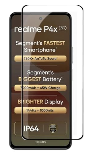 Image of DD SON Premium HD+ Tempered Glass Screen Protector Guard Compatible For Realme P4X 5G Edge to Edge Coverage With Easy installation kit for Smartphone