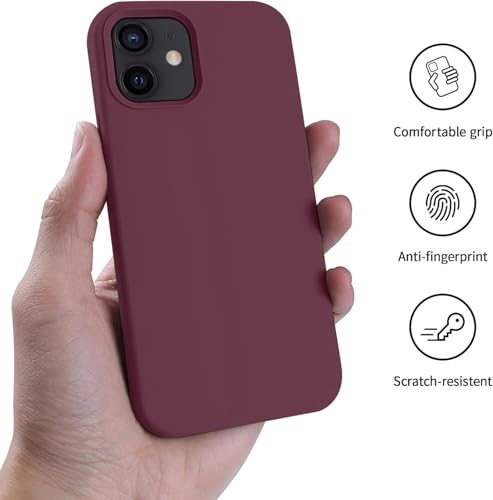 Image of Premium Liquid Silicone Case for iPhone 12 & 12 Pro - Slim Full Body Protective Back Cover with Soft Microfiber Lining, Anti-Slip Grip Scratch Resistant Phone Case(Burgandy)