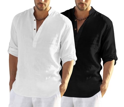 Image of Zombom Men's Combo Cotton Polyester Blend Solid Full Sleeve Straight Regular Fit Mandarin /Chinese Collor Kurta (Pack of 2)