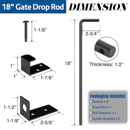 HIMIRICH Heavy Duty Cane Bolt Gate Drop Rod, 18" Black Gate Latches Hardware for Wood Fence/Metal/Vinyl/Double Gates, Outdoor Gate Ground Latch Drop Rod with Mounting Screws, 1 Pack by HIMIRICH - Image 2