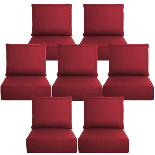 Image of Luxury 6 inch Thick Outdoor Cushion Set 7-24x24 Patio Furniture Cushions with 28D High-Density Foam, Water-Resistant & Fade-Resistant Fabric, Removable Covers for Patio Furniture Sofa Couch -Red