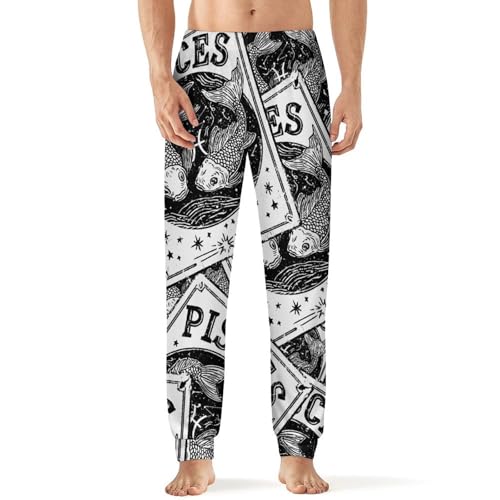 Pisces Constellation Two Fish Men's Pajama Bottoms Sleep Lounge Soft Comfy Pants Sleepwear