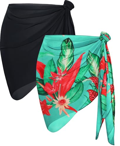Image of CHICGAL 2 Pieces Women Beach Sarong Bathing Suit Wrap Skirt Sheer Bikini Swimsuit Cover Ups for Swimwear
