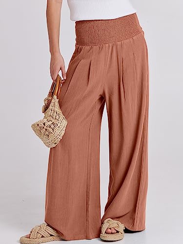 Image of ANRABESS Women Linen Palazzo Pants Summer Boho Wide Leg High Waist Casual Lounge Pant 2026 Beach Travel Vacation Outfits
