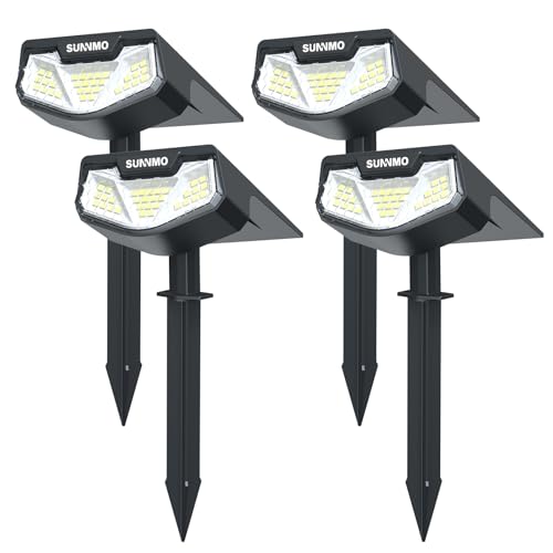 SUNNMO Spot Solaire Exterieur, Lot de 4 Lampe Solaire Exterieur Jardin Puissante, Lumiere Solaire Exterieur avec 3 Modes, Eclairage Exterieur Solaire Étanche...