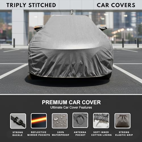 Image of Car Cover Compatible For Hyundai i20 Active (2015-2019)| 100% Waterproof Cover with Antenna & REFLECTIVE Mirror Pockets | Dustproof, Scratchproof, Heatproof Car Cover |Soft Cotton Lining|GREY