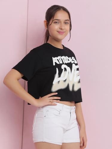 Image of Li'l Tomatoes Girls Crop T-Shirt | 100% Cotton | Graphic Printed Summer Top | Soft & Breathable Casual Wear | 7-16 Years