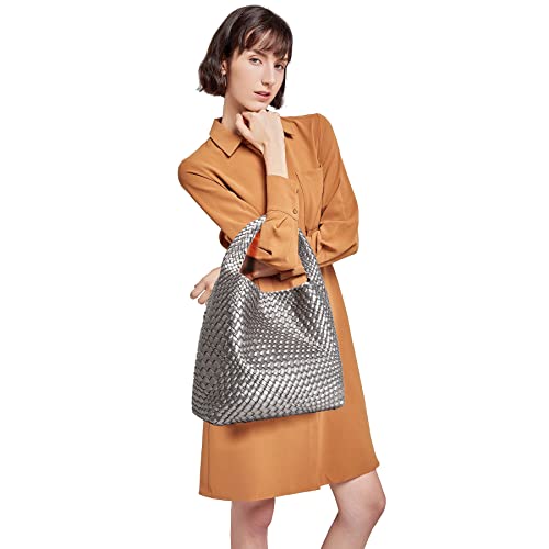Image of Queenoris Fashion Hobo Bags for Women Top-handle Shoulder Bag Vegan Leather Purses Soft Summer Tote Bag | WOVEN