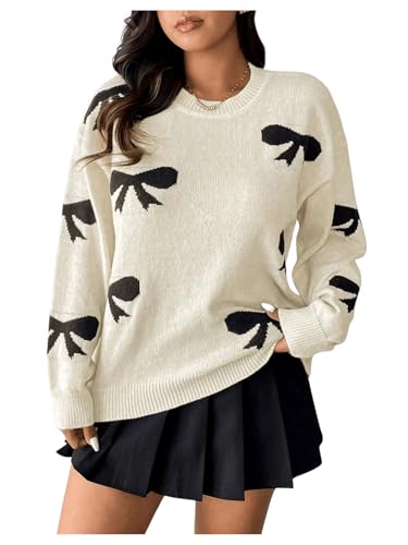 Verdusa Women's Plus Size Fall Sweater Long Sleeve Bow Cute Fall Sweaters 2025 Trendy