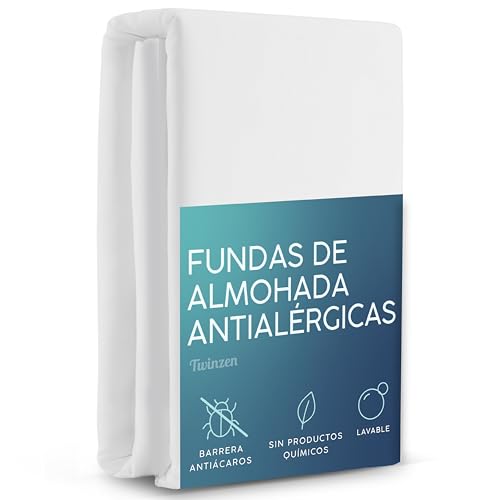 Twinzen Juego de 2 Protector Almohada 50x70 cm – Protectores Antiacaros con Cremallera - Transpirables y Oeko-Tex
