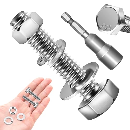 Image of (12 Sets) 1 /4-20 x 1-1 /2 inch Hex Head Screws Bolts and Nuts Kit with 1 /4-20 Bolt, 1 /4-20 Nuts, Flat & Lock Washers, Fully Threaded, 1 /4 20 Stainless Steel Bolts, Bright Finish by Marysino