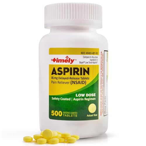 TIME-Cap Labs 500 Tablets Low Dose Aspirin 81mg Enteric Coated - NSAID Pain Reliever & Fever Reducer...