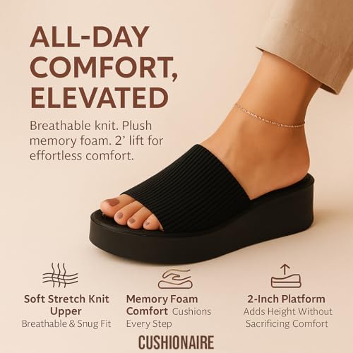 CUSHIONAIRE Pim Wedge Chunky Platform Womens Sandals with Firm Knit Upper & Memory Foam Summer Sandals for Women2