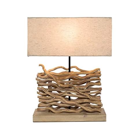 Tischlampe Aberon - Tischleuchte - Lampe Wohnzimmer Lampe Schlafzimmer - rustikal - aus Holz und Textilschirm Cover