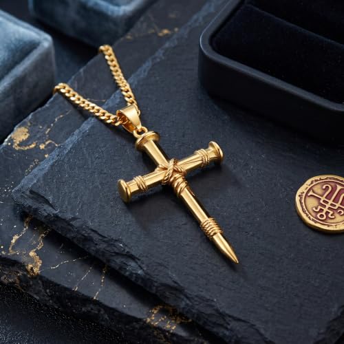 Image of Midari Gold Cross Necklace for Men 18K Gold Cross Pendant Minimalist Faith Necklace Christian Pendant Religious Gift