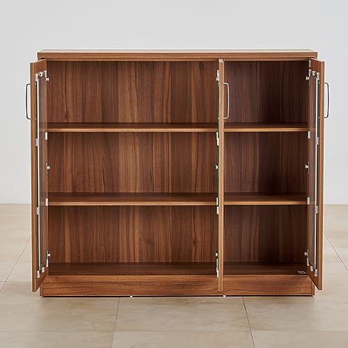 Image of Home Centre | Quadro 3-Door Book Cabinet | Engineered Wood | Brown | 1 Year Warranty
