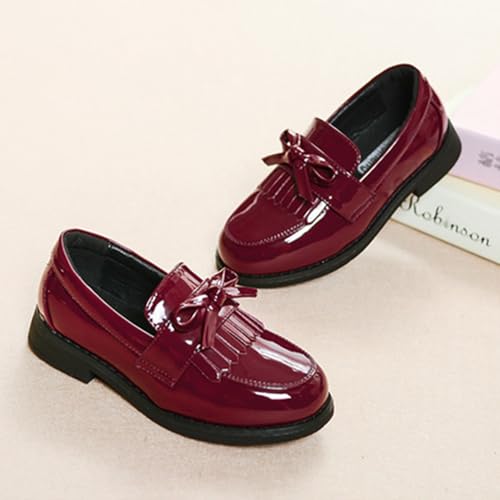 TangDao Toddler Little Kids Girls Slip On Round Toe Patent Leather Penny Loafers Flats School Uniform Kids Tassel Bowknot Boat Casual Princess Dress Shoes3