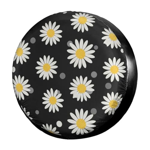 Image of Delerain White Daisies Spare Tire Covers for RV Trailer SUV Truck and Many Vehicle, Wheel Covers Sun Protector Waterproof (16 Inch for Diameter 29 inch-31 inch)