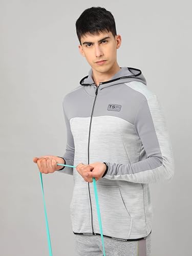 Image of TECHNOSPORT Men's Self Design Hooded Slim Fit Fleece Jacket