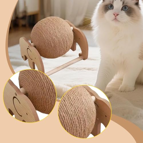 Pelota rascadora de madera noble y sisal resistente para felinos 5