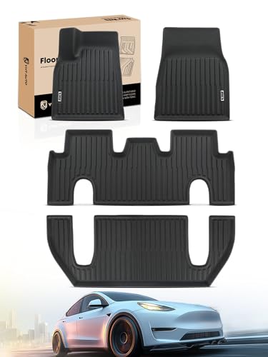 YHTAUTO for Tesla Model X 2022-2025 2026 Floor Mats (6-Seater) All Weather TPE Car Mats Carpet 1st & 2nd & 3rd Row Set of 4 Black