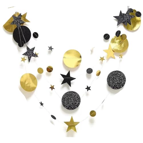 Garland Gold Star Paper,4 m Guirnalda Estrella de Papel Colgante,Decoraciones de Fiesta Doradas para Bodas rústicas,Baby Shower,Fiesta Vintage,cumpleaños