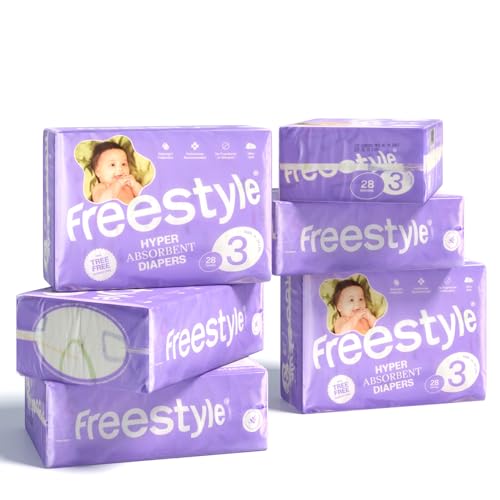 Freestyle Diapers – (Size 3) Hyper Absorbent & Non-Toxic – Disposable Diapers for Sensitive Skin – Ultra Soft Diapers (16-28 lbs) – 168 Count