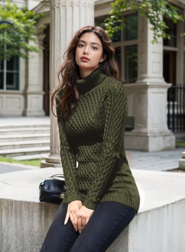 Image of v28 Women's Cotton Turtle Cowl Neck Aran Fishermen Fair Isle Cable Knit Sweater