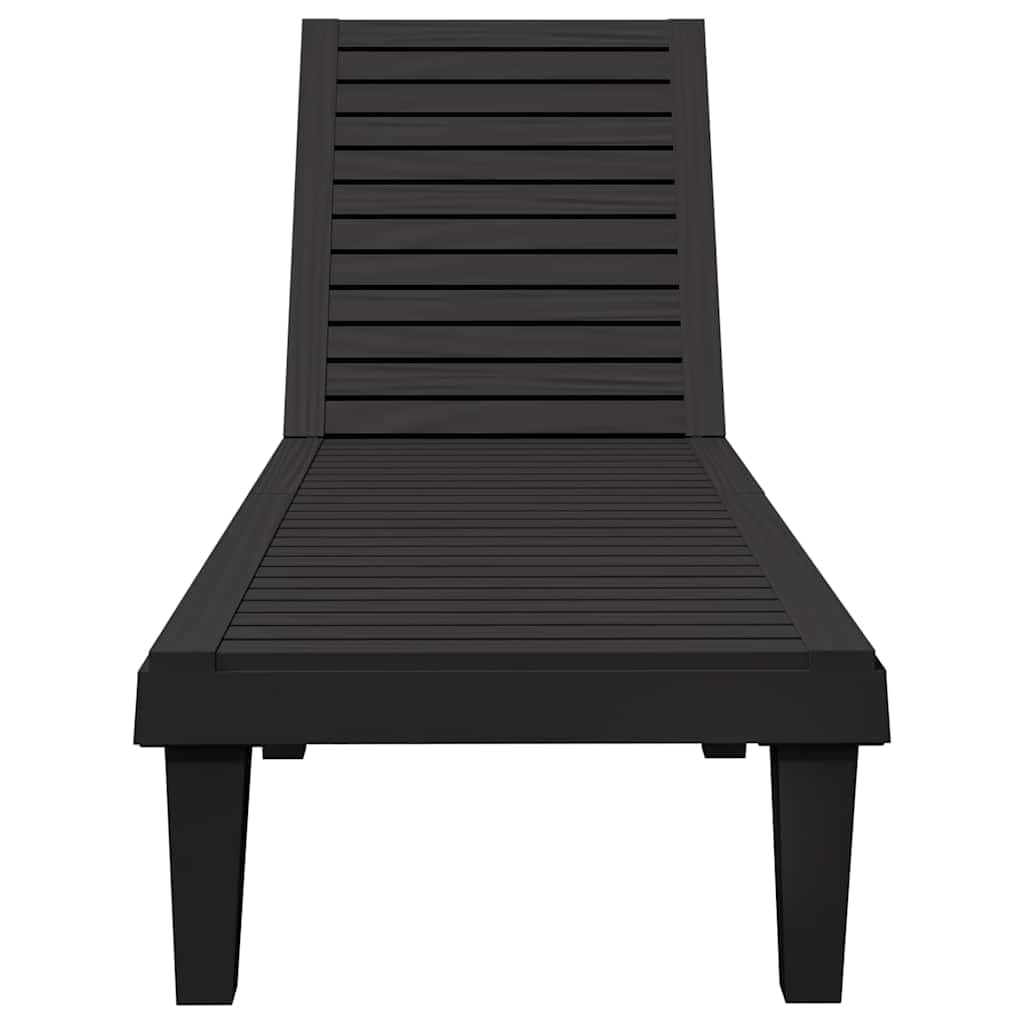 Juego de 2 tumbonas de polipropileno con aspecto de madera, color negro, 155 x 58 x 83 cm, con respaldo ajustable en 5 posiciones para tumbarse y sentarse cómodamente en el jardín