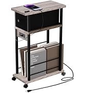 DGSANDGO Side Table with Charging Station and Drawer, Narrow End Table with USB Ports and Outlets...