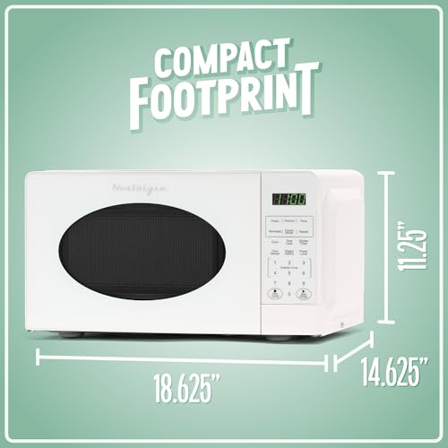 Nostalgia Modern Retro Countertop Microwave Oven - 700-Watt - 0.7 cu ft - 12 Pre-Programmed Cooking Settings - Digital Clock - Kitchen Appliances - White