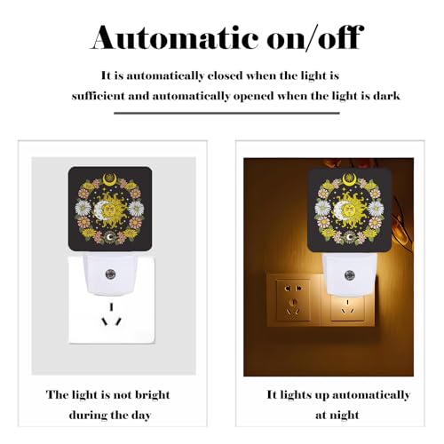Image of Sun and Moon Flowers Night Light,Plug-in Nightlights Auto Sensor Night Lamp Dusk-to-Dawn Lamp Home Decor for Nursery Children Girls Boys