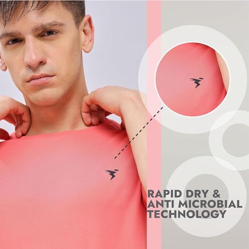 Image of TECHNOSPORT Men's Slim Fit Polyester Activewear Sports T-Shirt with Moisture-Wicking Comfort for Workout, Running & Gym