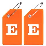 Gostwo 2 Pack Silicone Luggage Tags for Suitcases, 26 Initial Letter Baggage Labels Handbag School Bag Suitcase Instrument Tag with Stainless Steel Loop(Orange)(Letter E)