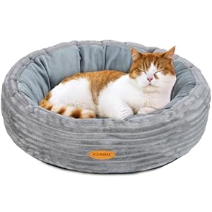 Katzenbett, Hundebett Rund, 50,8 cm Katzenbett Flausching, Waschbares Rundes Haustierbett, Katzenkorb zum Schlafen, Grau
