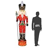 7.5ft Giant Lighted Nutcracker Christmas Decoration Outdoor, 170 Large Nutcracker Christmas Decor with Warm LED Lights for Front Porch Door with Christmas Scepter, Ground Stakes and Zip Ties