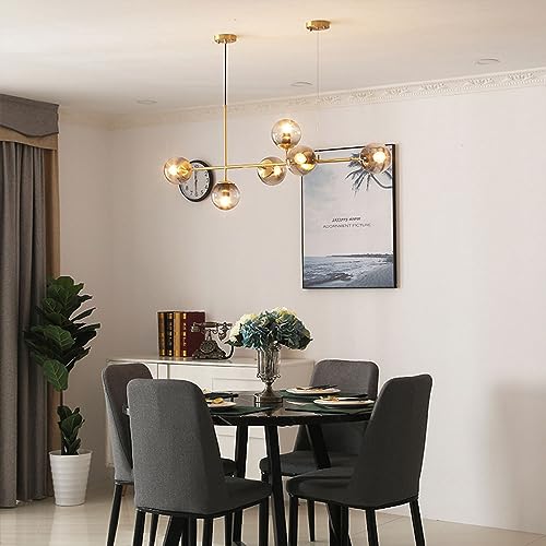 Lustre moderne E27 à 6 lumières avec boules de verre pour salon