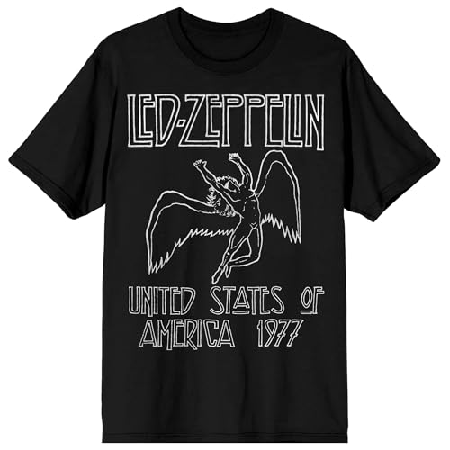 Led Zeppelin Falling Icarus United States of America 1977 Adult Black Crew Neck Short Sleeve T-Shirt - XL