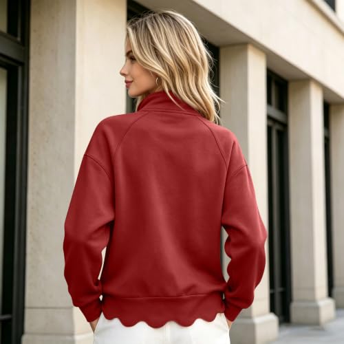 Quarter Zip Pullover Women Comfy Scalloped Collared Pullover Sweatshirts - image 4