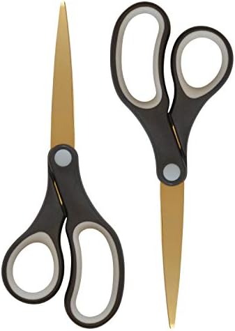 Westcott 55847 8-Inch Titanium Scissors For Office and Home, Black/Gold, 2 Pack