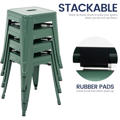 Image of Brage Living 18 Inch Industrial Metal Stools Set of 4, Stackable Classroom Stools, Backless Metal Dining Chairs for Indoor Outdoor, Kitchen Short (Dark Green)