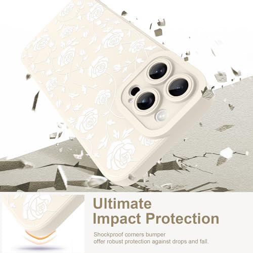 Image of Designed for iPhone 16 Pro Max Case, Cute Rose Flower Floral Pattern Design, Slim Soft TPU Liquid Silicone Protective Cover for Women Girls - White