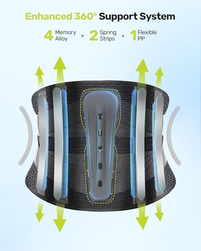 Image of Rakiie Back Brace Lumbar Support 7 Stays | Ergonomic 3D Pad, Easy On /Off, Relieves Sciatica, Herniated Disc, Lower Back Pain, Fits Men /Women, Gray, S