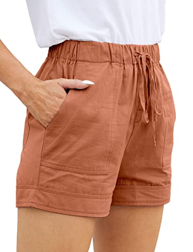 Womens Comfy Drawstring Casual Elastic Waist Pocketed Loose Fit Shorts L Orange Red #TOP8