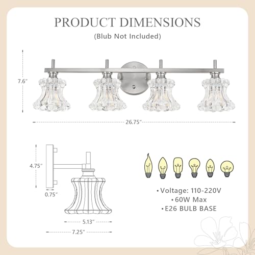 Image of Brused Nickel Bathroom Light Fixture 4-Lights Vintage Vanity Lights